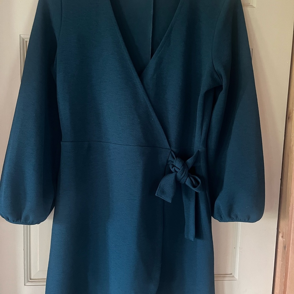 Madewell Teal Wrap Long Sleeve Dress with Side Tie